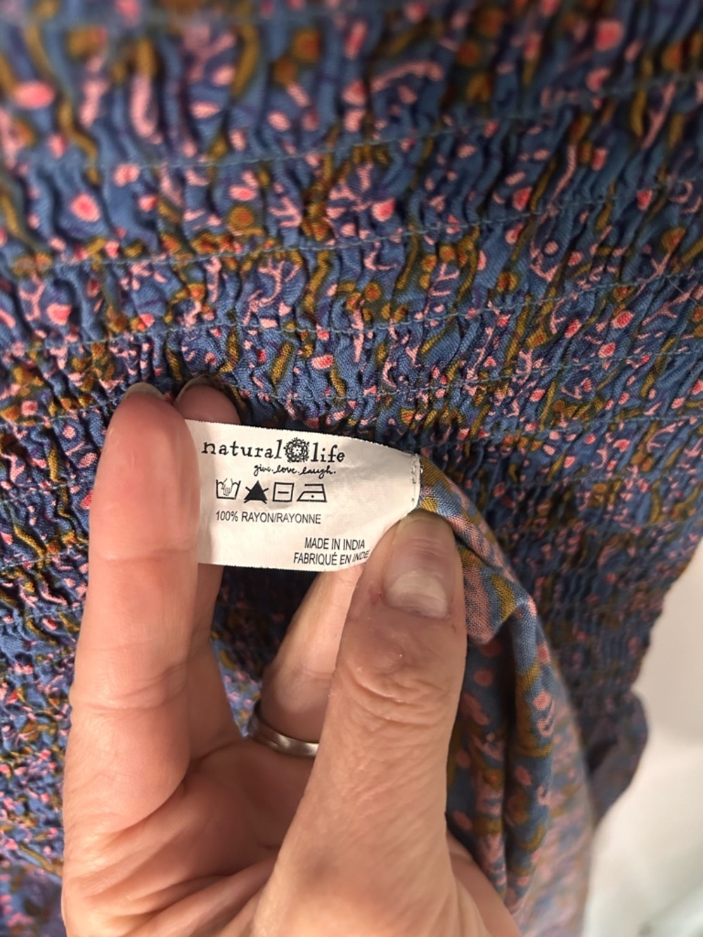 NATURAL LIFE Navy Blue Floral Smocked Maxi Dress - Picture 8 of 8